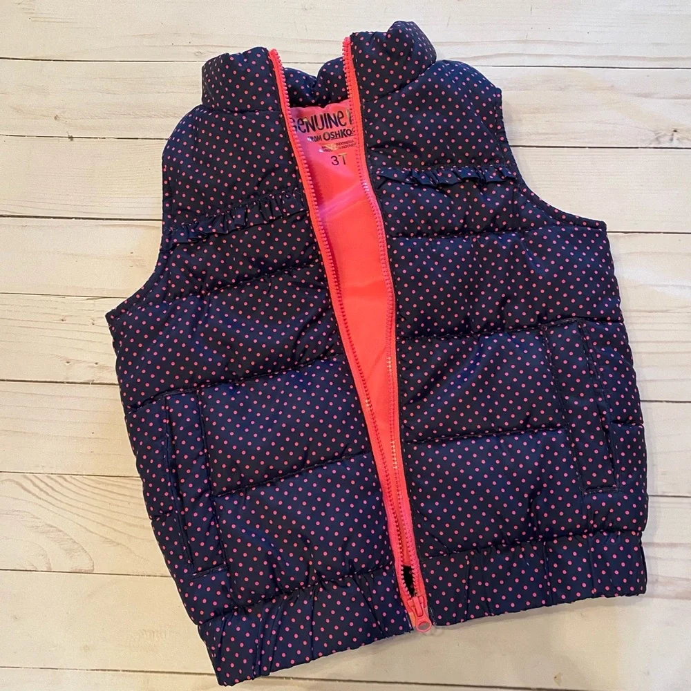 Girls OSHKOSH GENUINE KIDS Puffer Vest Ruffle Accent Size 3T